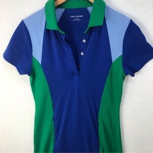 Tory Burch Sport Color Block Preppy Casual Spring Dress Blue Green Polo Style XS